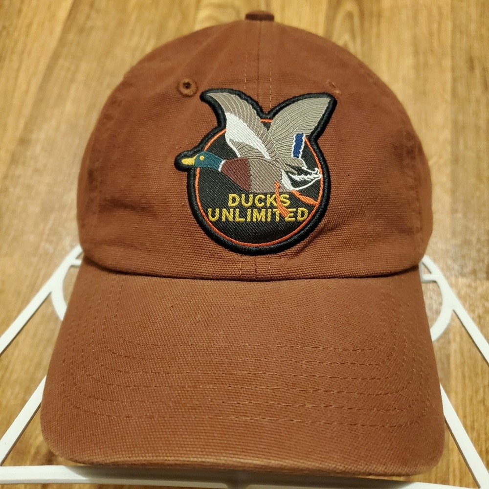 Ducks Unlimited Hat Cap Men Strapback Brown Canvas Mallard Duck Logo‎